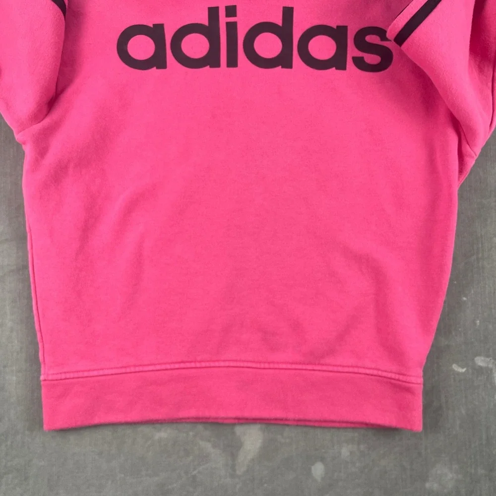 Adidas Girls M 10/12 Pink Hooded Sweatshirt 3-Stripe Logo Pullover Hoodie